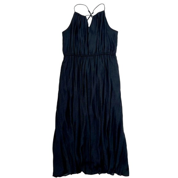 Black Satin Formal Wedding Guest with Drawcord and Cutout Neckline size Large - Picture 4 of 16